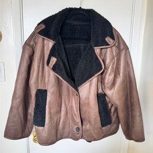Commense oversize brown and black fleece winter jacket! Size Large.